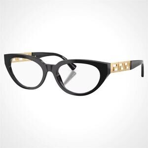 New VERSACE Glasses Black Cat Eye Eyeglasses Gold Rx-able